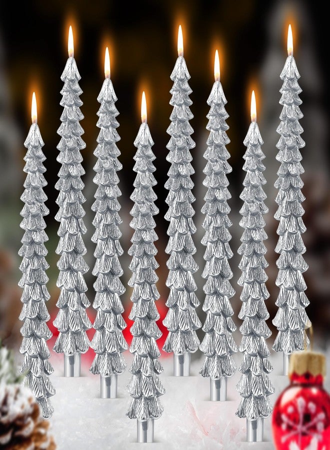Ceoighe 8 Pack Christmas Tree Candles, 10 Inch Pure Beeswax Christmas Tree Shaped Taper Candles for Xmas Holiday Decor, Advent Party Banquet Centerpiece Decoration(Silver) - Image 1